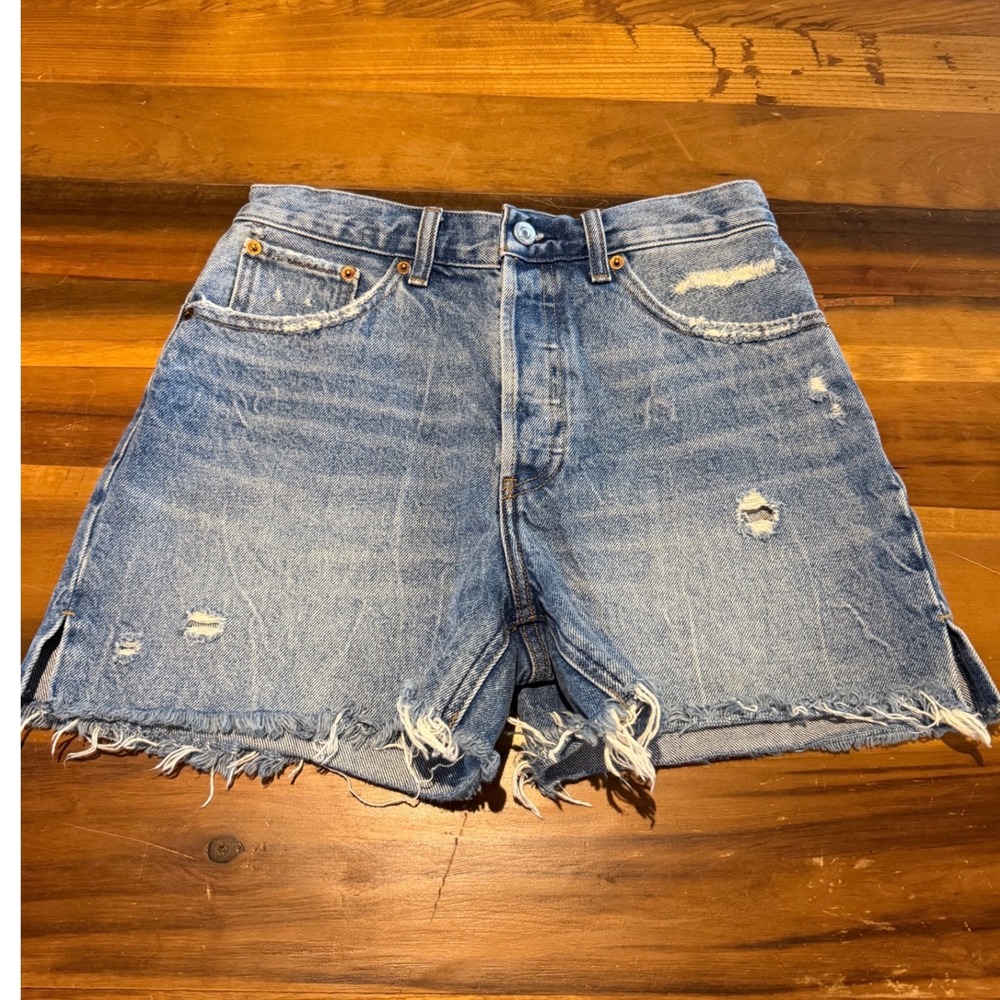 Abercrombie & Fitch High Rise 4 Inch Distressed Denim Shorts Blue Size 26 2